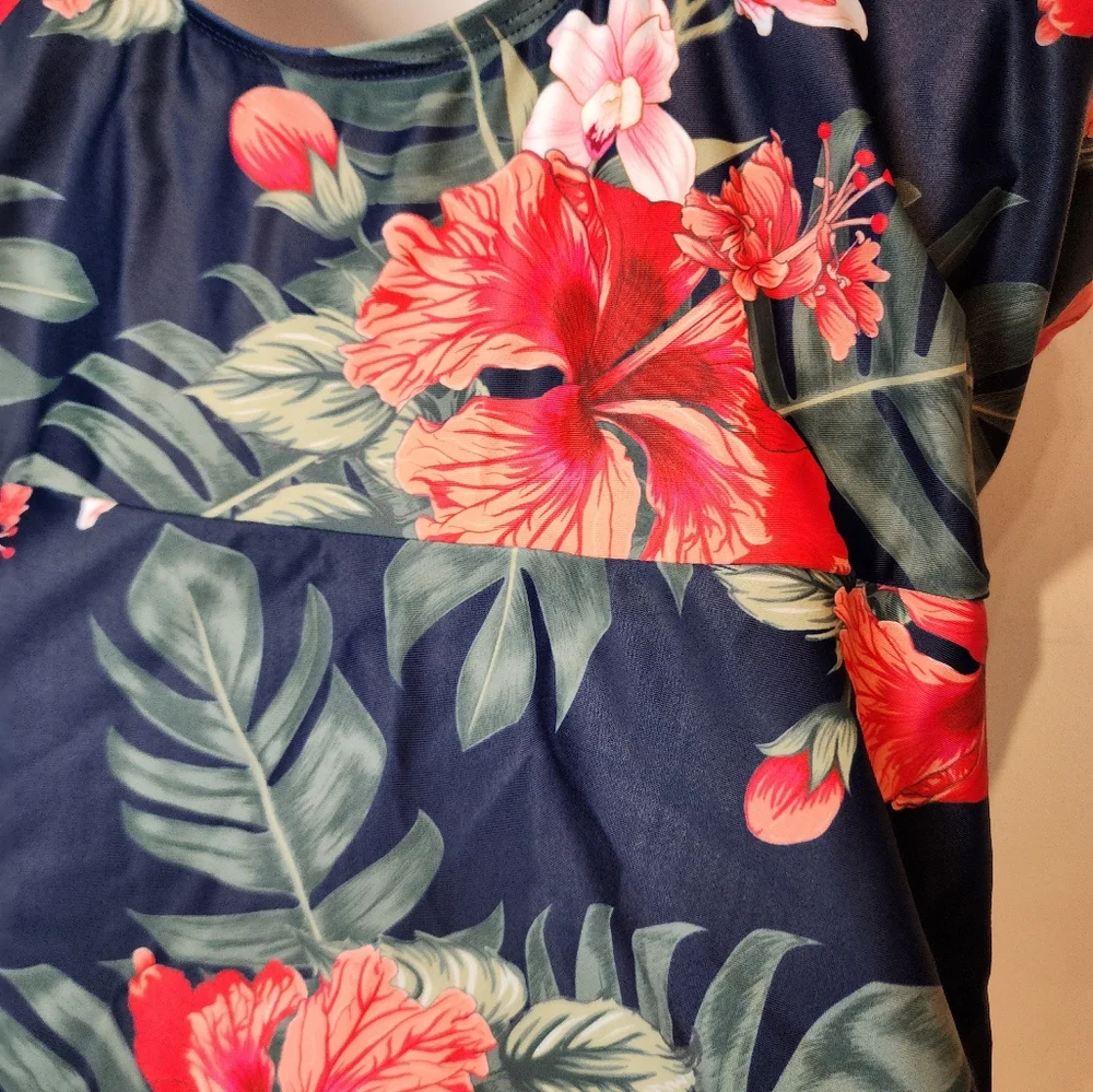 New Floral Tankini Swimdress Tropical Ruched‎ Full Coverage 989 Bathing Suit XL